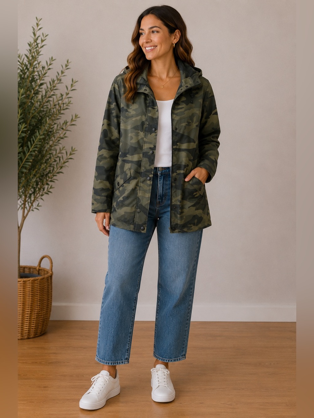 ZARA Camo Hooded Rain Jacket | Size Small | Like New